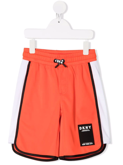Shop Dkny Logo-patch Track Shorts In Orange