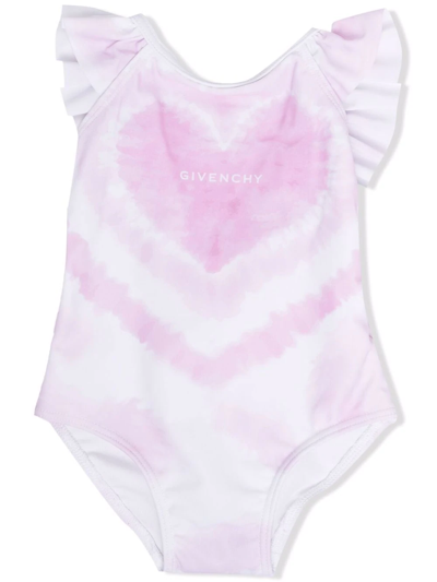 Shop Givenchy Heart-print Ruffled Swimsuit In Pink