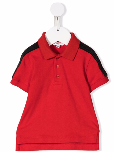 Shop Givenchy Striped Shoulder Polo Shirt In Red