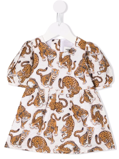 Shop Kenzo Tiger Pattern Flared Dress In White