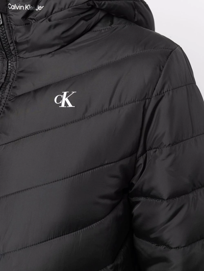 Shop Calvin Klein Jeans Est.1978 Logo-print Hooded Quilted Jacket In Black
