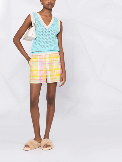 Shop Boutique Moschino Checked Cotton Shorts In Purple