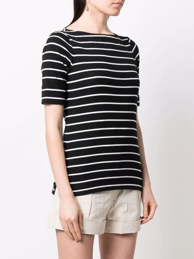 Shop Lauren Ralph Lauren Elbow-sleeve Striped Top In Black