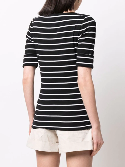 Shop Lauren Ralph Lauren Elbow-sleeve Striped Top In Black