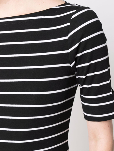 Shop Lauren Ralph Lauren Elbow-sleeve Striped Top In Black