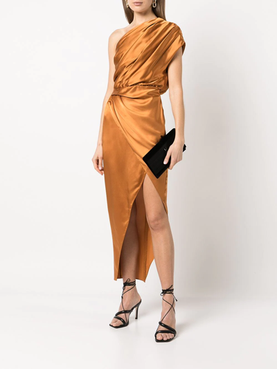 Shop Michelle Mason Asymmetric Open Back Dress In Orange