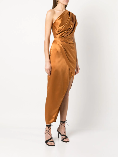Shop Michelle Mason Asymmetric Open Back Dress In Orange