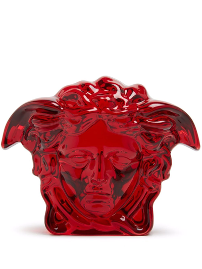 Shop Versace Medusa Lumiere Crystal Paperweight In Red