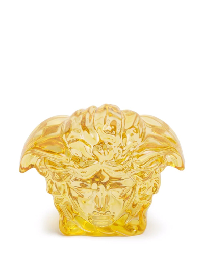 Shop Versace Medusa Lumiere Crystal Paperweight In Yellow