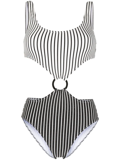 Shop Solid & Striped The Bailey Cut-out Stripe Swimsuit In Black