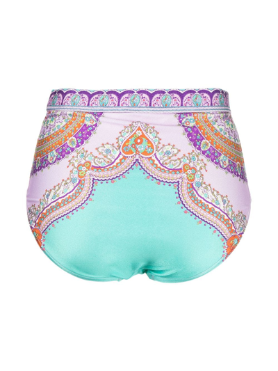Zimmermann Lola Paisley-print High-rise Bikini Briefs In Green