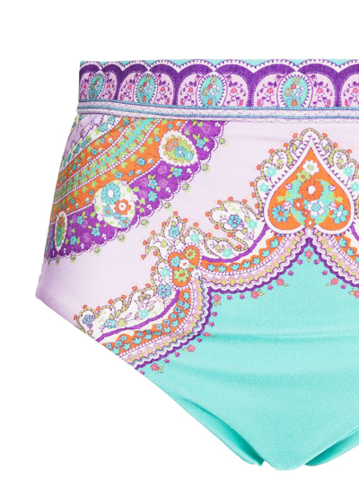 Zimmermann Lola Paisley-print High-rise Bikini Briefs In Green