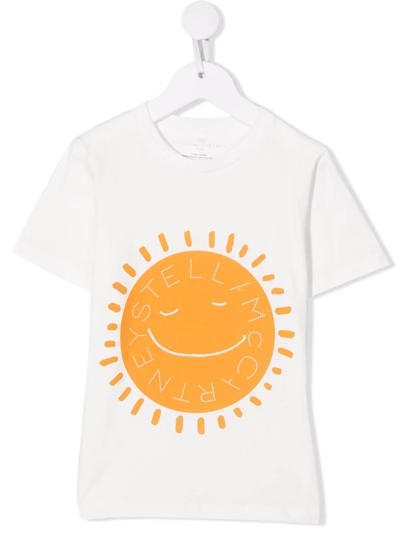 Stella Mccartney White Cotton T-shirt With Sun Print In White