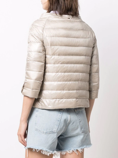 Shop Herno Three-quarter-length Sleeve Puffer Jacket In Neutrals
