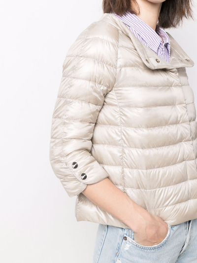 Shop Herno Three-quarter-length Sleeve Puffer Jacket In Neutrals