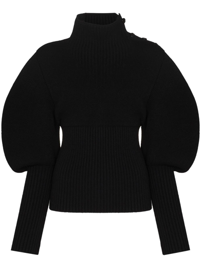 Shop Bottega Veneta Puff-sleeves Ribbed Jumper In Black