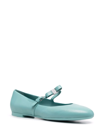 Ferragamo Bow-detail Leather Ballerina Shoes In Blue