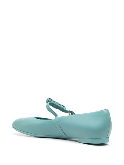 Ferragamo Bow-detail Leather Ballerina Shoes In Blue