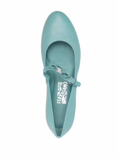Ferragamo Bow-detail Leather Ballerina Shoes In Blue