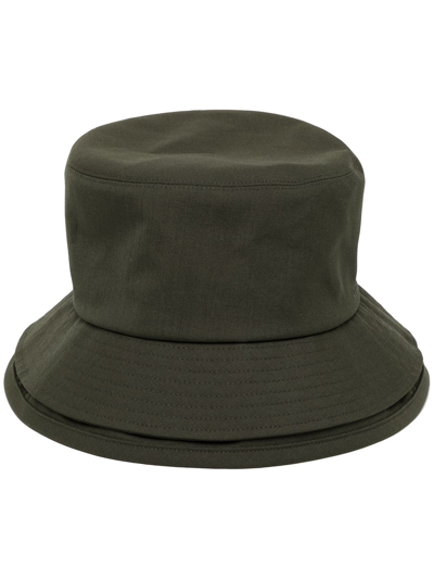 Shop Sacai Layered Effect Bucket Hat In Green