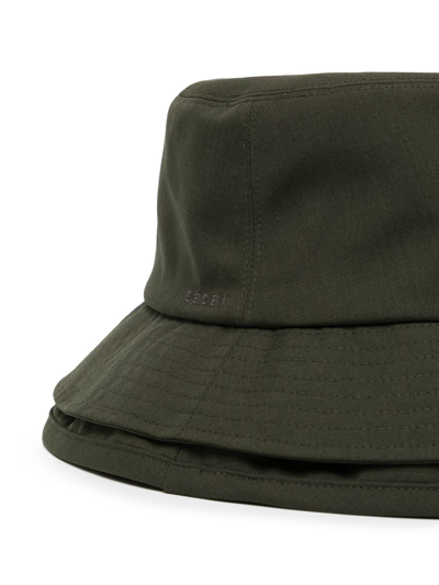 Shop Sacai Layered Effect Bucket Hat In Green