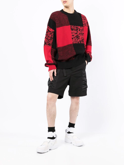 Shop Sacai Checked Round-neck Jumper In Red