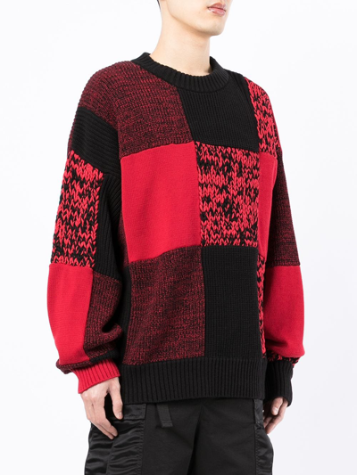 Shop Sacai Checked Round-neck Jumper In Red