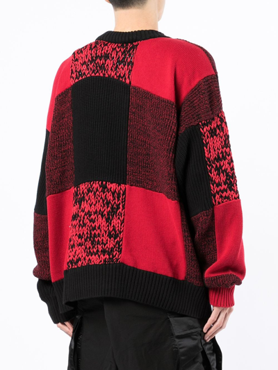 Shop Sacai Checked Round-neck Jumper In Red