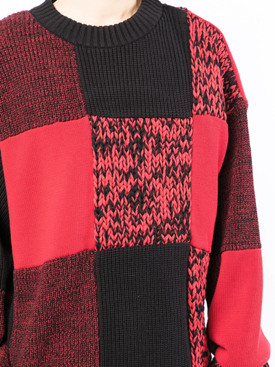 Shop Sacai Checked Round-neck Jumper In Red