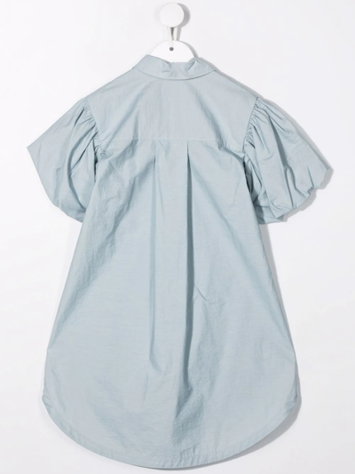 Shop Brunello Cucinelli Puff-sleeve Eco-brass Dress In Blue
