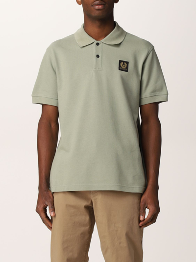Shop Belstaff Polo Shirt In Pique Cotton With Logo In Military