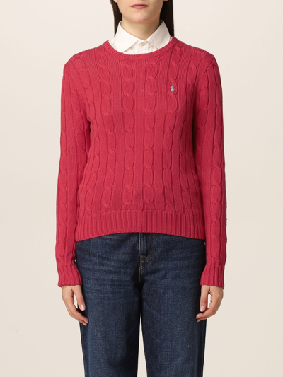 Shop Polo Ralph Lauren Cable Sweater In Red