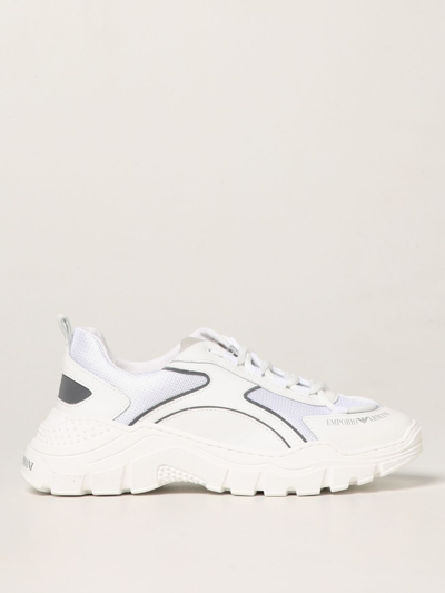 Shop Emporio Armani Trainers In Mesh And Leather In White