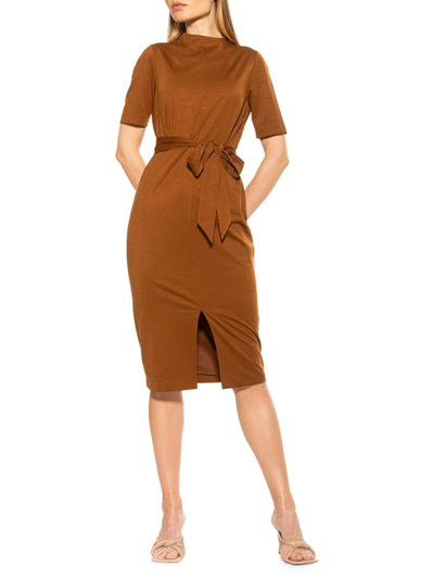 Shop Alexia Admor Women's Reston Tie Belt Front Slit Sheath Dress In Brown