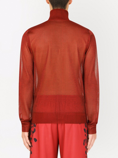 Shop Dolce & Gabbana Transparent Roll-neck Top In Red