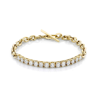 Shop Lizzie Mandler Knife-edge Link Diamond Tennis Bracelet In Yellow Gold,white Diamonds