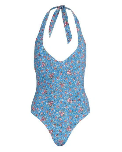 Shop Veronica Beard Salis Halter One-piece Swimsuit In Multi