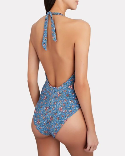 Shop Veronica Beard Salis Halter One-piece Swimsuit In Multi