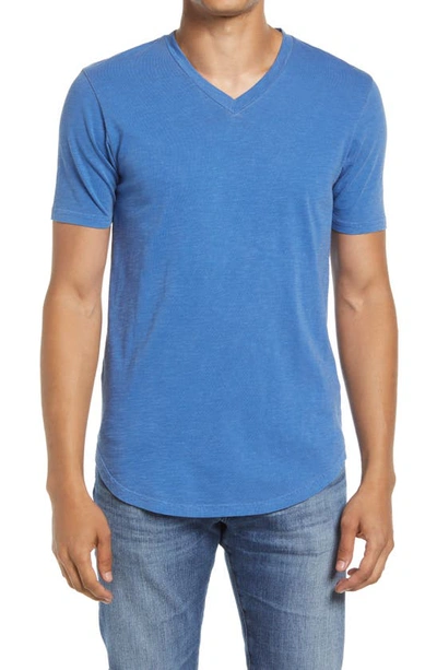 Shop Goodlife Sun Faded Slub Scallop V-neck T-shirt In Lapis Blue