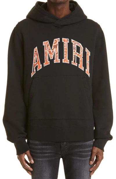 Shop Amiri Bandana Appliqué Pullover Hoodie In Black / Orange
