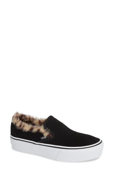 Vans Classic Faux Fur Slip-on Platform Sneaker In (suede/fur) Black/leopard  | ModeSens