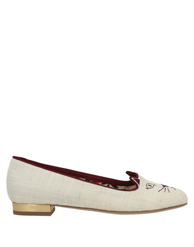 Shop Charlotte Olympia Woman Ballet Flats Ivory Size 8 Textile Fibers In White