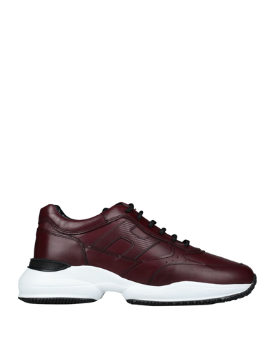 Shop Hogan Man Sneakers Burgundy Size 8 Soft Leather In Red
