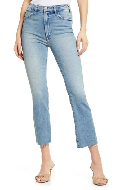 Shop Mother The Hustler Frayed High Waist Ankle Flare Jeans In Au Revoir