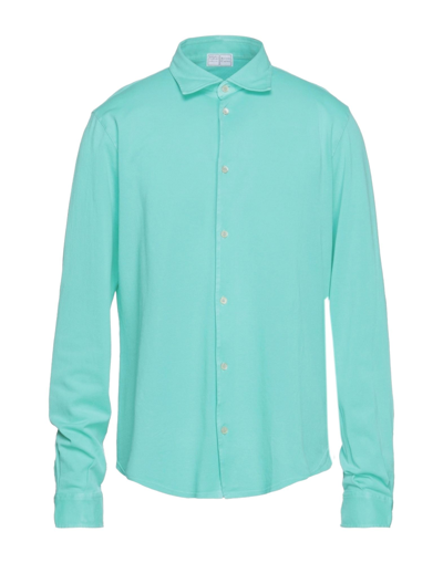 Shop Fedeli Man Shirt Light Green Size 46 Cotton
