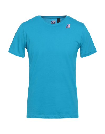 Shop K-way Man T-shirt Azure Size S Cotton In Blue
