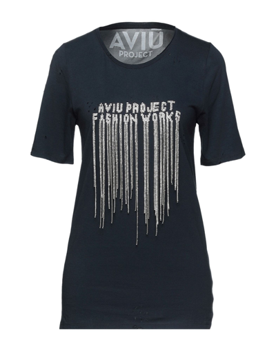 Shop Aviu Aviù Woman T-shirt Midnight Blue Size 6 Cotton