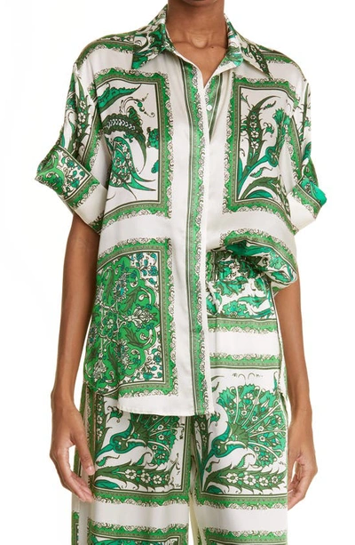 Shop Alemais Short Sleeve Lucille Lounge Shirt In Emerald