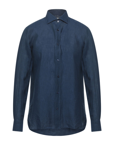 Shop Luigi Borrelli Napoli Man Shirt Midnight Blue Size 17 ½ Linen In Dark Blue