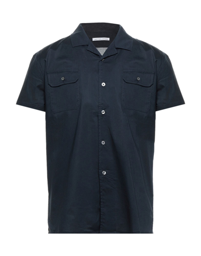 Shop Grey Daniele Alessandrini Man Shirt Midnight Blue Size 15 ¾ Cotton, Elastane In Dark Blue